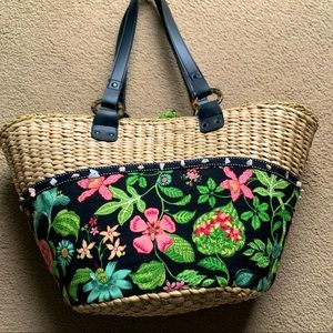 Vera Bradley wicker beach bag. Retired BOTANICAL pattern